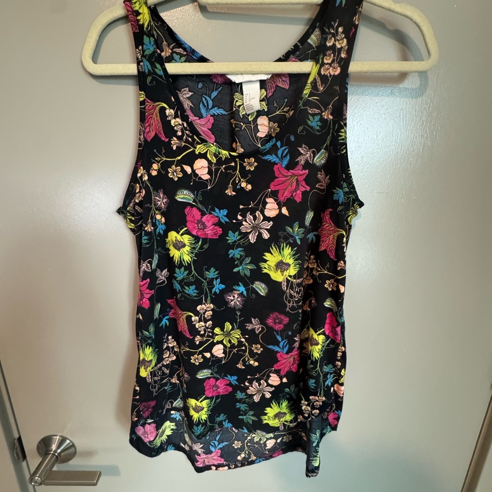 H&M Floral Sleeveless Top - Black with Multicolor Design